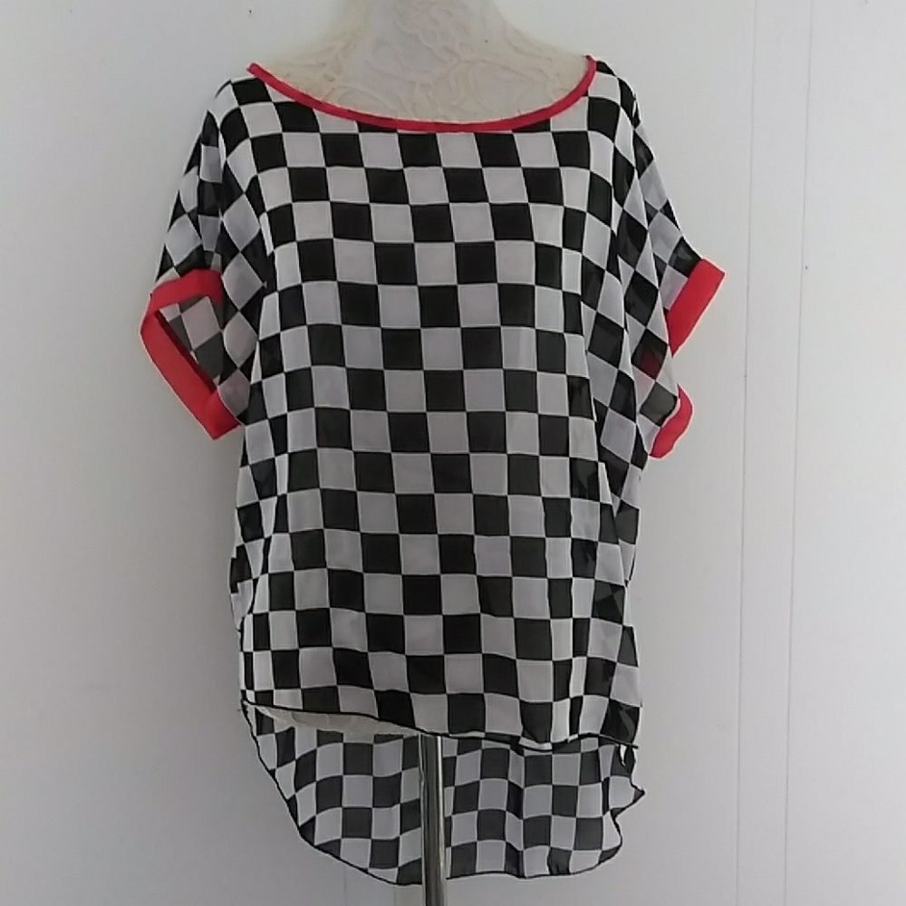 Blush checkered flag blouse